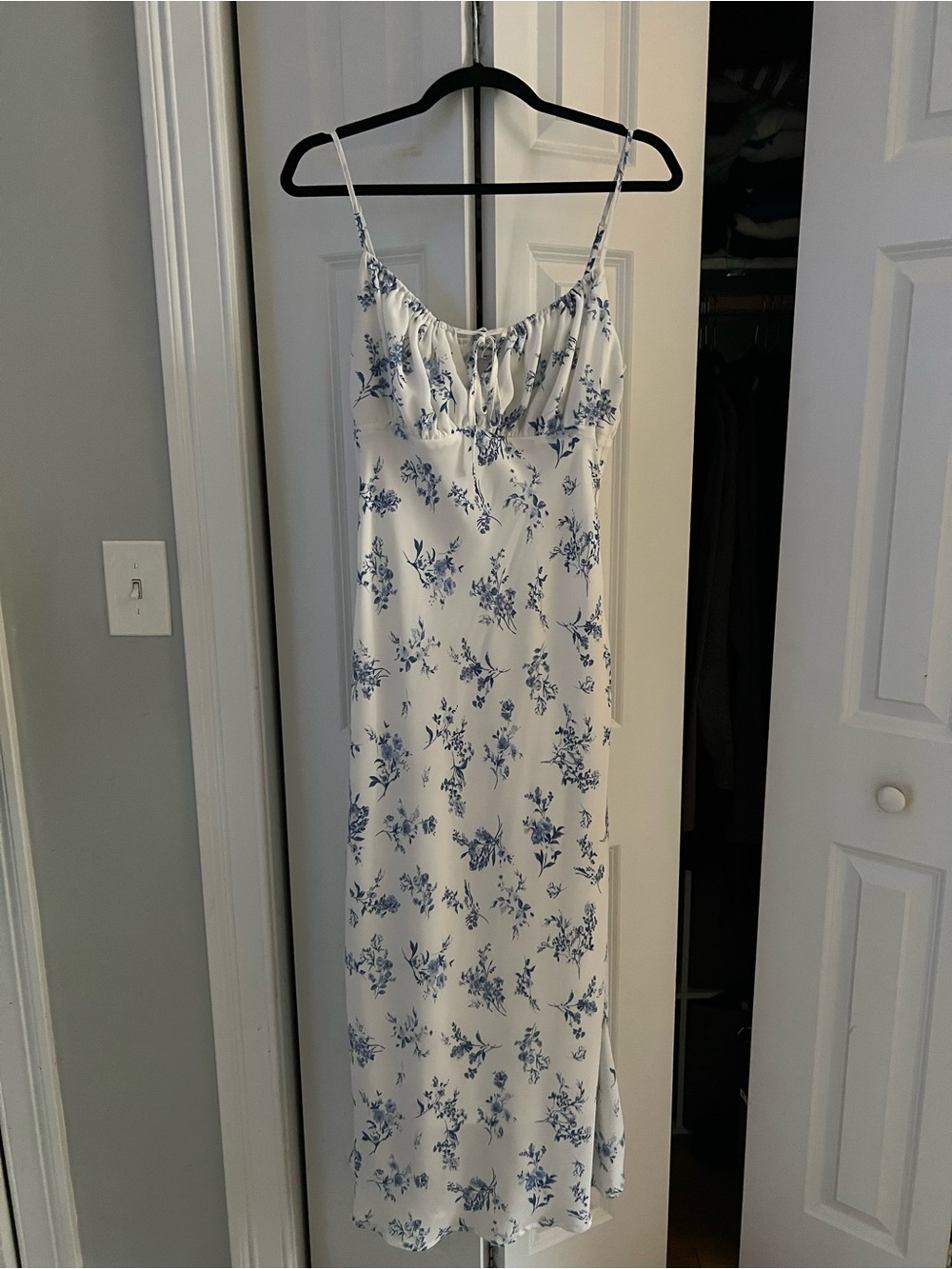 Women's White and Blue Floral Slip Dress